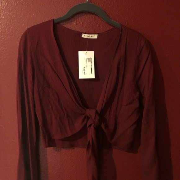 Attached Tops - Wine red tie blouse